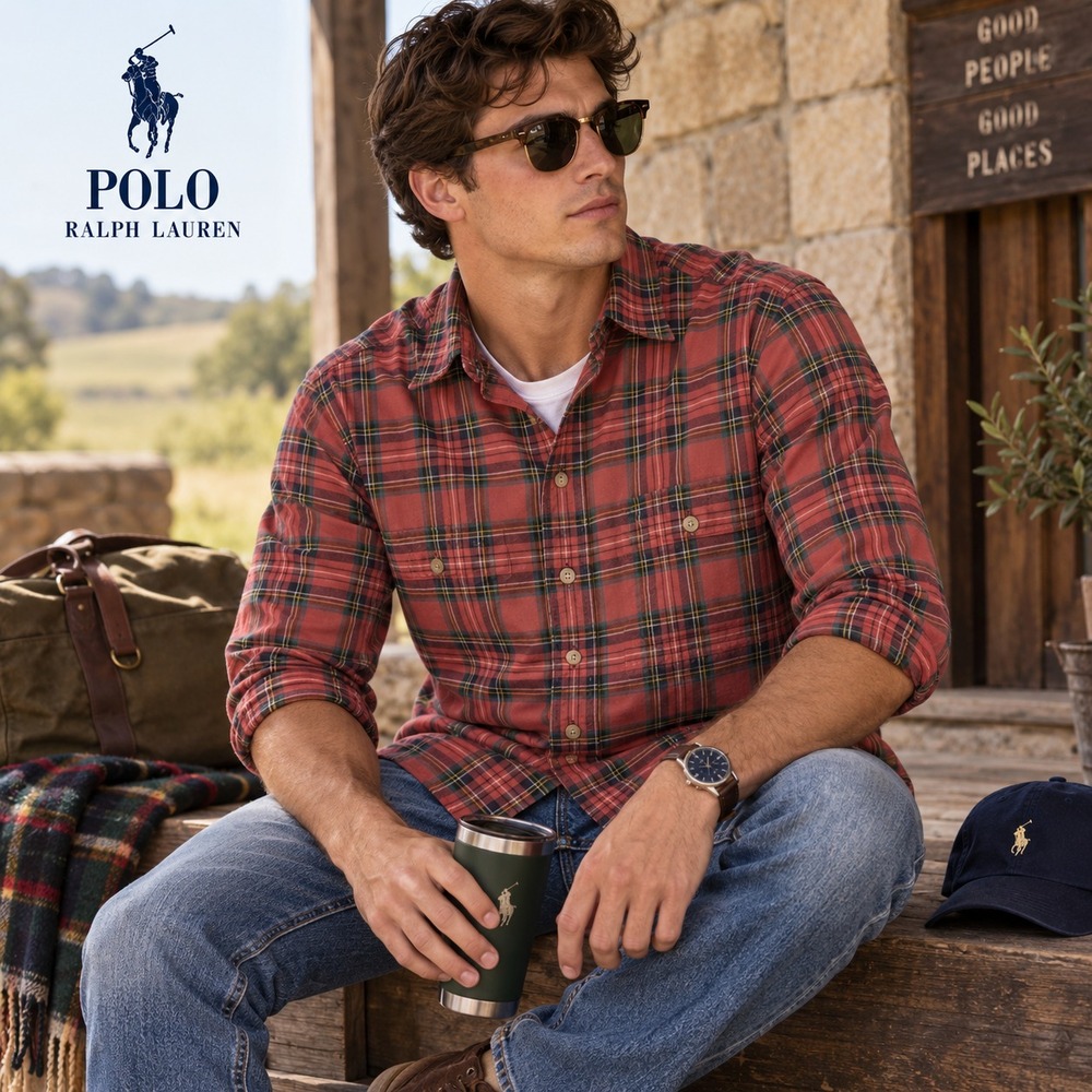 POLO RALPH LAUREN Men's Button Down Shirt XL Plaid Red Tartan 100% Cotton